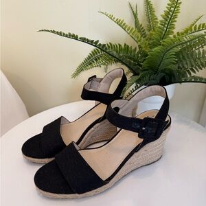 LifeStride Black Espadrille Wedge Sandals | Memory Foam Comfort | Women’s 7.5